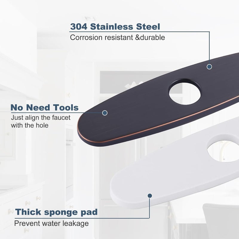 ALEASHA Faucet Plate, Kitchen Sink Cover Stainless Steel Plate for 1 or 3 Hole Bathroom or Kitchen Sink Faucet 10 Inch Escutcheon Hole Covers, Oil Rubbed Bronze - Image 4