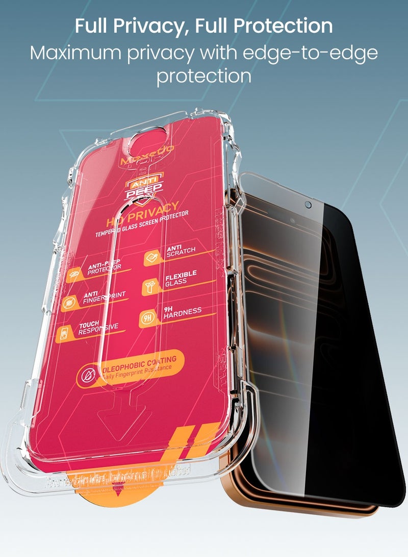 Moxedo Ultra Shield Premium Tempered Glass Screen Protector 9H Hardness Privacy for iPhone 17 Pro 6.3-inch 2025 Full Coverage Anti-Spy Protection with Auto-Align Easy Applicator - Image 2