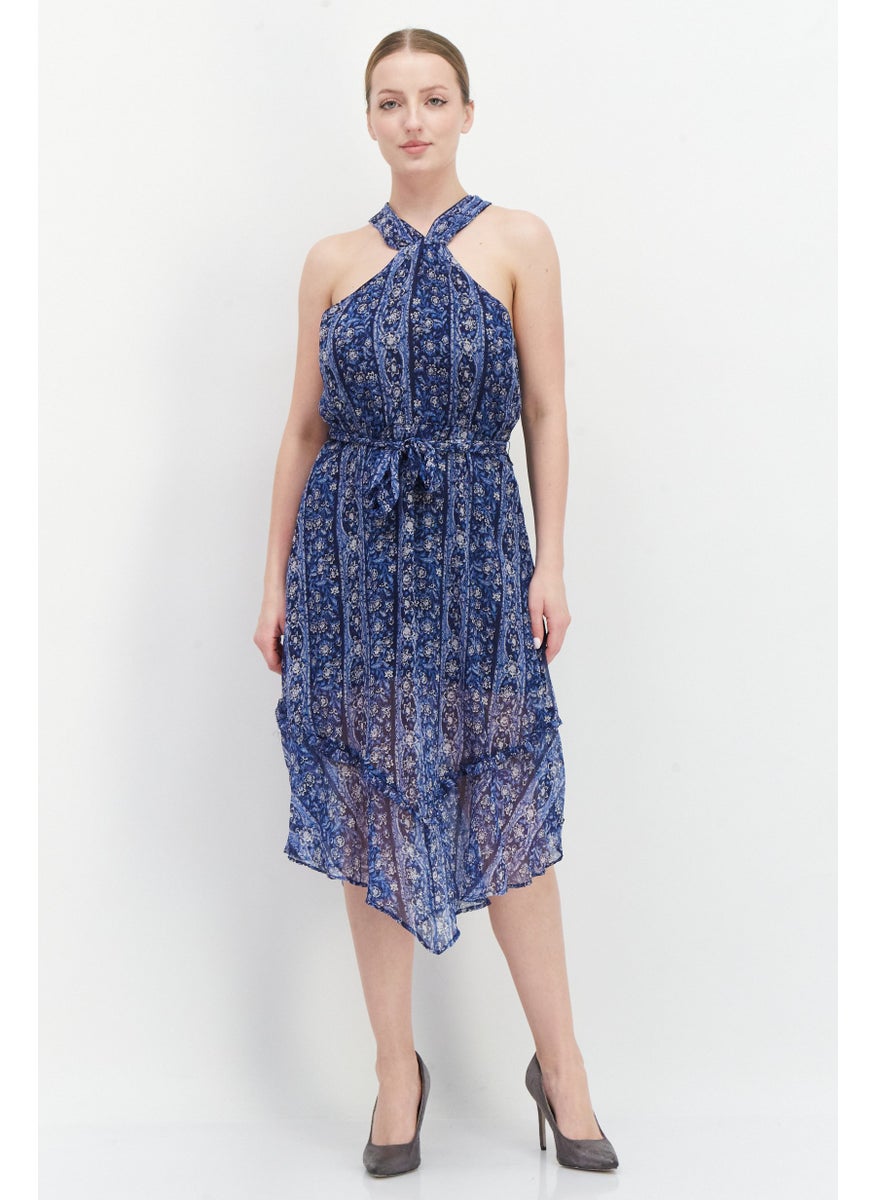 Pepe Jeans - Women Floral Print Casual Midi Dress, Navy Combo - Image 1