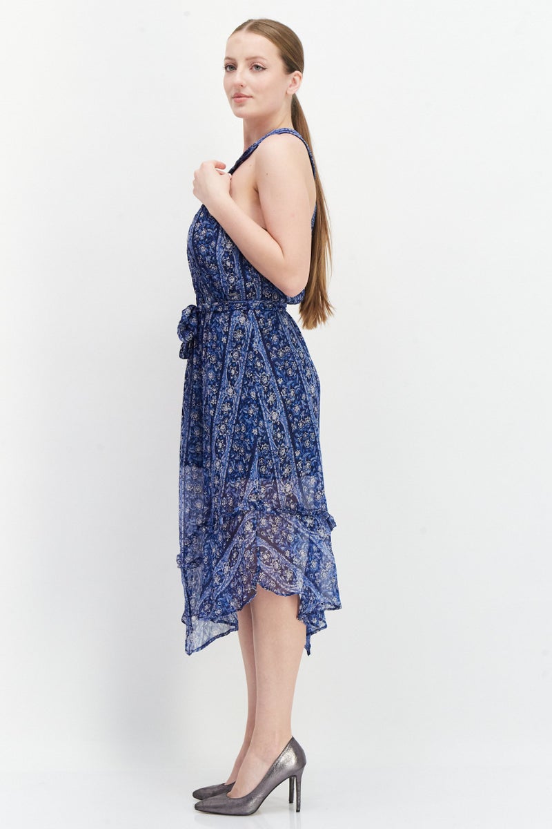 Pepe Jeans Women Floral Print Casual Midi Dress, Navy Combo - Image 2