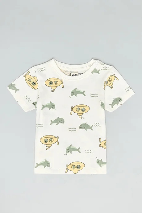 أر أند بي Printed T-Shirt with Crew Neck and Short Sleeves