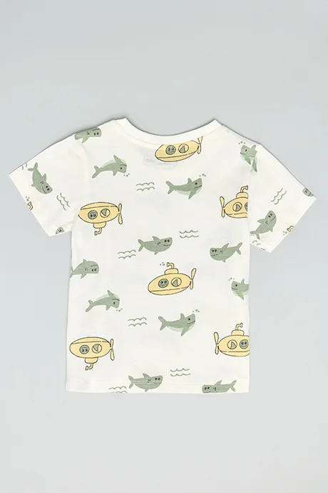 أر أند بي Printed T-Shirt with Crew Neck and Short Sleeves