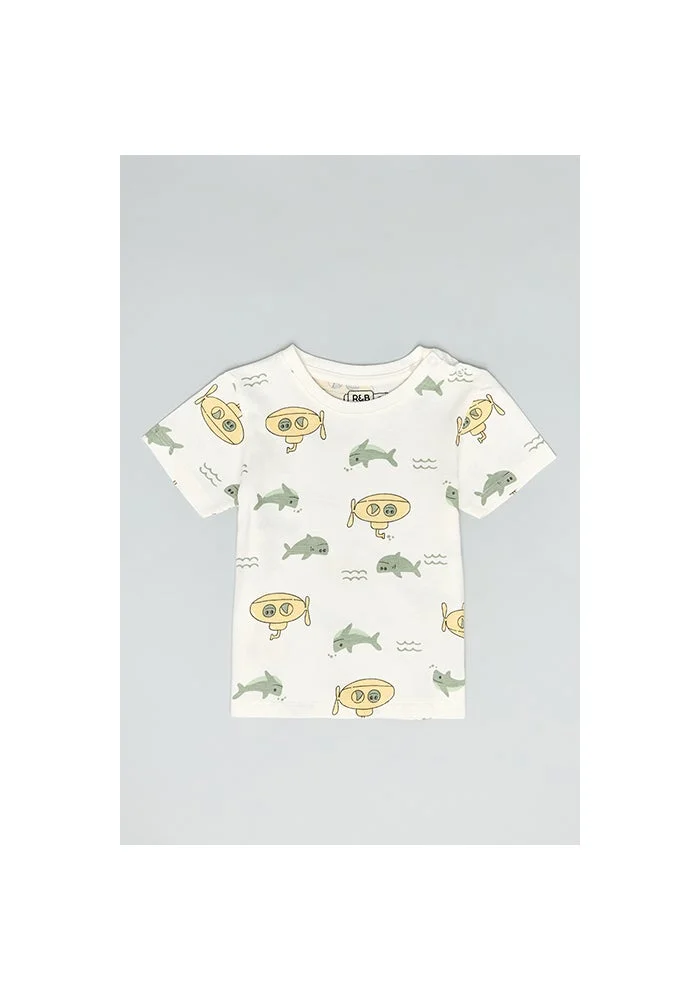 R&b Printed T-Shirt with Crew Neck and Short Sleeves