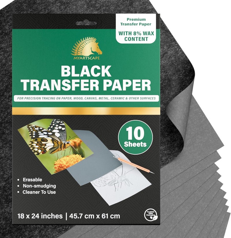 Myartscape Graphite Transfer Paper, 18" x 24" - 10 Sheets - Black Waxed Carbon Paper - for Drawing, Tracing and Transfer - Premium Arts and Crafts Supplies - Image 1