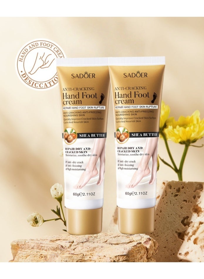 SADOER 2-PACKS Shea Butter Anti-Cracking Hand Foot Cream,Fast Absorbing Anti Ageing, Comprehensive Care For Hands And Feet 60g*2 - Image 1