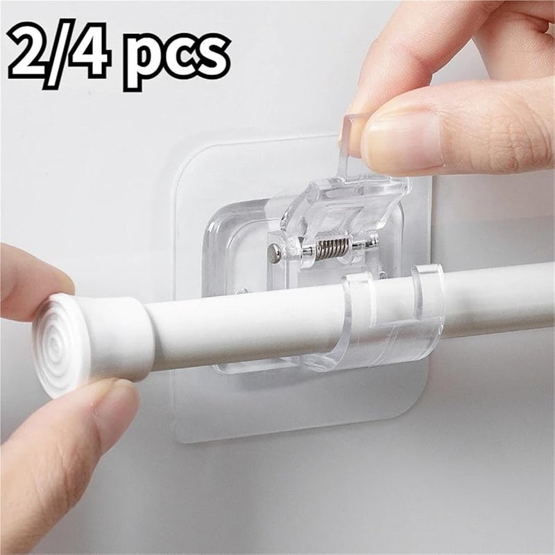 مشابك قضبان الستائر القابلة للتعديل ذاتية اللصق، خطاطيف حائط لا تحتاج إلى حفر، أبيض وأسود، 4 قطع - Image 3