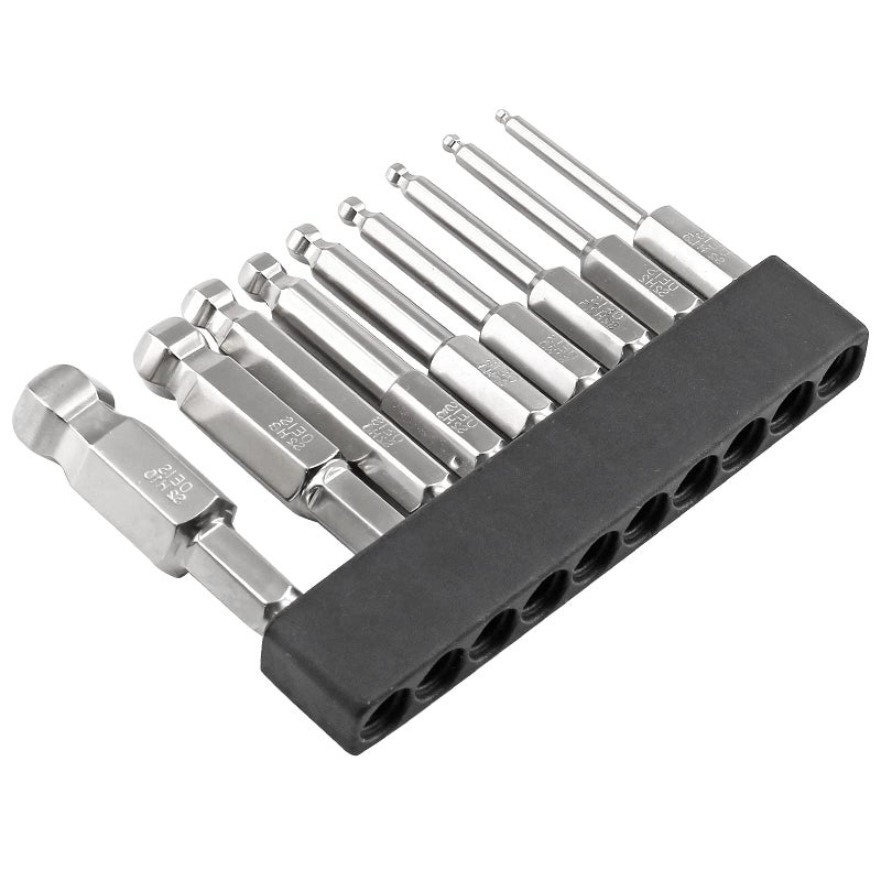 LDEXIN 9Pcs Ball End Hex Head Screwdriver Bits Set, 1.5mm 2mm 2.5mm 3mm 4mm 5mm 6mm 8mm 10mm Magnetic Tips Ball End Drill Bit Magnetic with 1/4 Inch Hex Shank, 50mm Length - Image 1