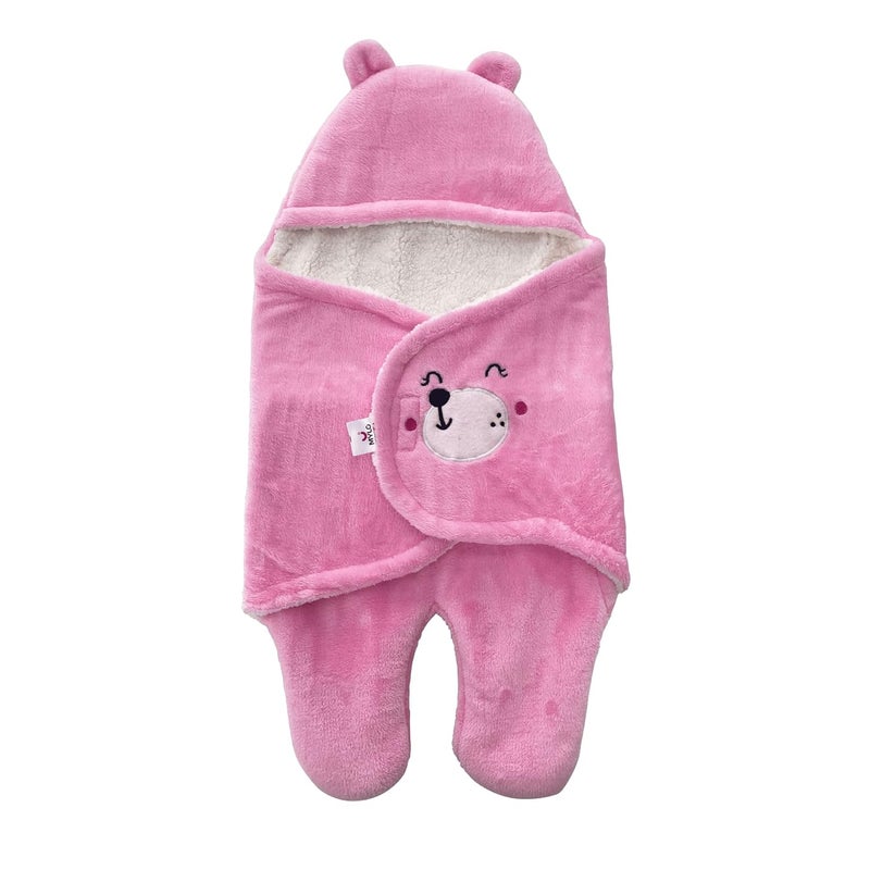 Mylo Baby UltraSoft Cute Baby Pack of 1 Swaddling Wrapper All Season Ac Blanket Multipurpose Hoodie Teddy Bear06 Months Light Pink