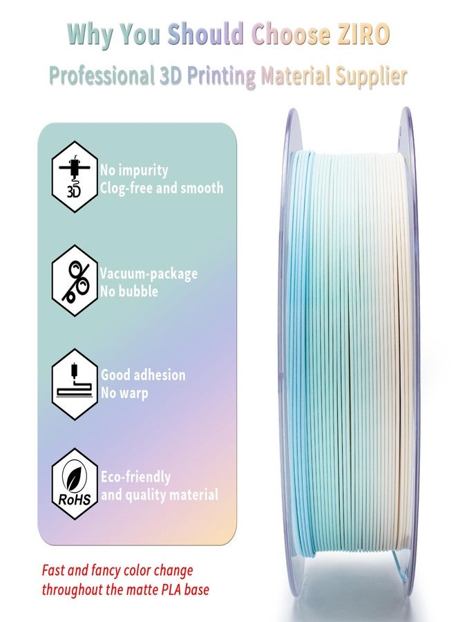 ZIRO Matte Gradient PLA Filament 1.75mm, Matte Multicolor 3D Printer Filament, Fit Most FDM 3D Printers, Dimensional Accuracy +/-0.03mm, 1KG Spool, Pastel Spectrum - Image 3