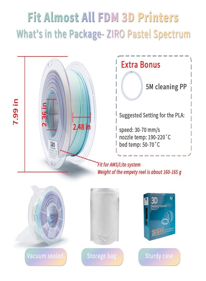 ZIRO Matte Gradient PLA Filament 1.75mm, Matte Multicolor 3D Printer Filament, Fit Most FDM 3D Printers, Dimensional Accuracy +/-0.03mm, 1KG Spool, Pastel Spectrum - Image 5