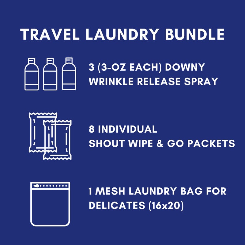 Downy Wrinkle Releaser Spray Travel Size 3 oz (Pack of 3), 8 Shout Wipes Individually Wrapped with Laundry Bag Gift Bundle, Ultimate Downy Wrinkle Release Spray & Shout Stain Remover Kit - Image 2