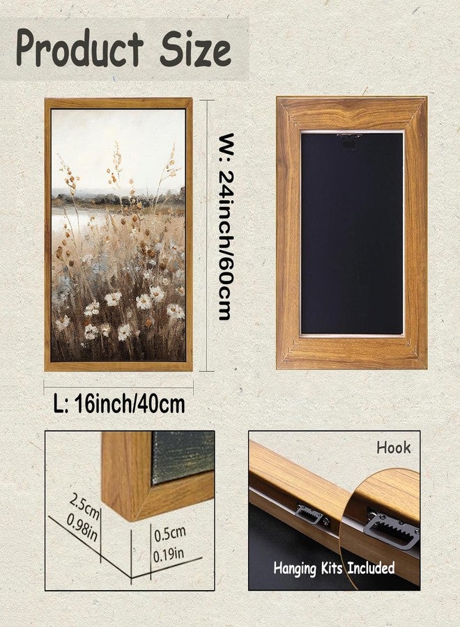 KBKBART Vintage Wall Art Framed, Retro Countryside Autumn Wildflower Field Landscape Canvas Painting Farmhouse Decor Wall Art, Rustic Fall Landscape Bathroom Wall Decor for Bedroom Living Room, - Image 2