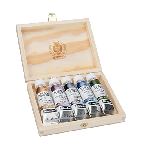 Schmincke - HORADAM® AQUARELL, Super-Granulation Set Tundra, 5 x 15 ml tubes, 74 850 097, wooden box, very strong granulating colors, finest, supergranulating watercolors - Image 2