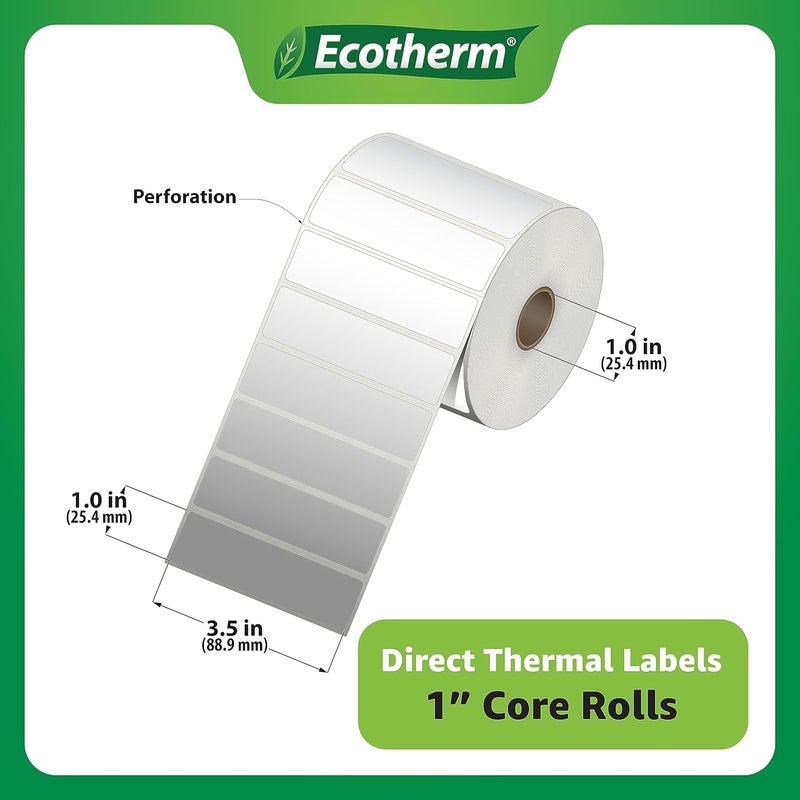 Ecotherm 3.5" x 1" Thermal Labels | 4 Rolls | 5360 Labels | fits Zebra, Munbyn, Rollo, Godex, Arkscan, iDPRT, Offnova Thermal Label Printers and More | Blank White Adhesive Stickers by - Image 3