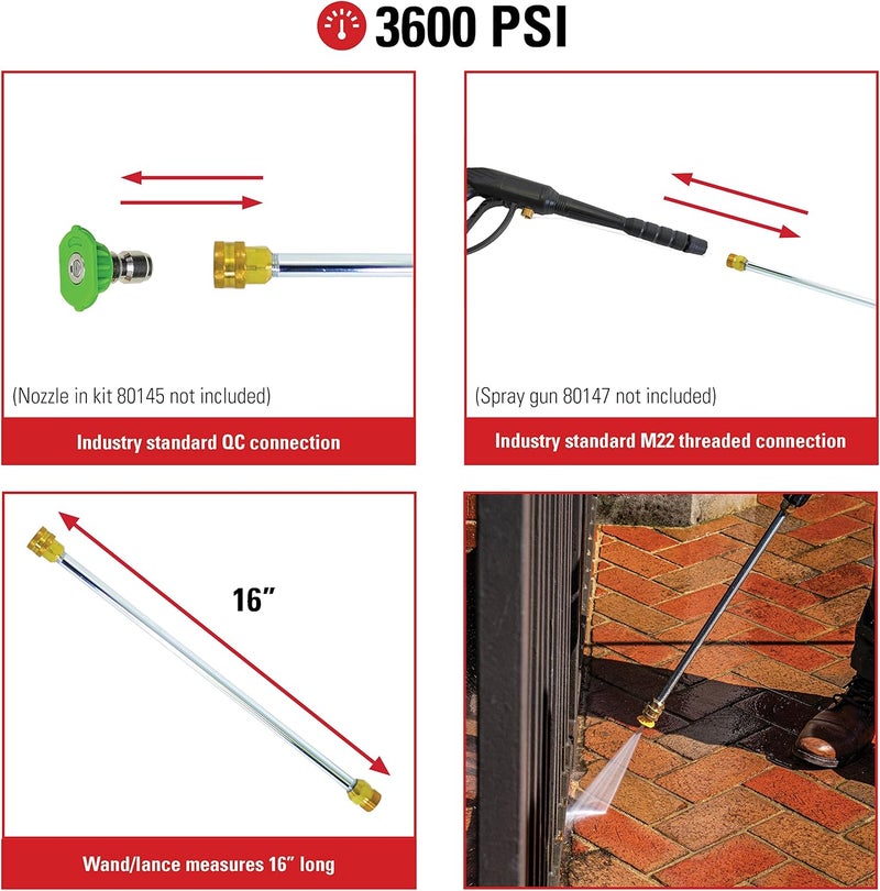 Simpson Cleaning 80149 Universal 16-Inch Pressure Washer Wand for Cold Water Use up to 3600 PSI, Silver - Image 3