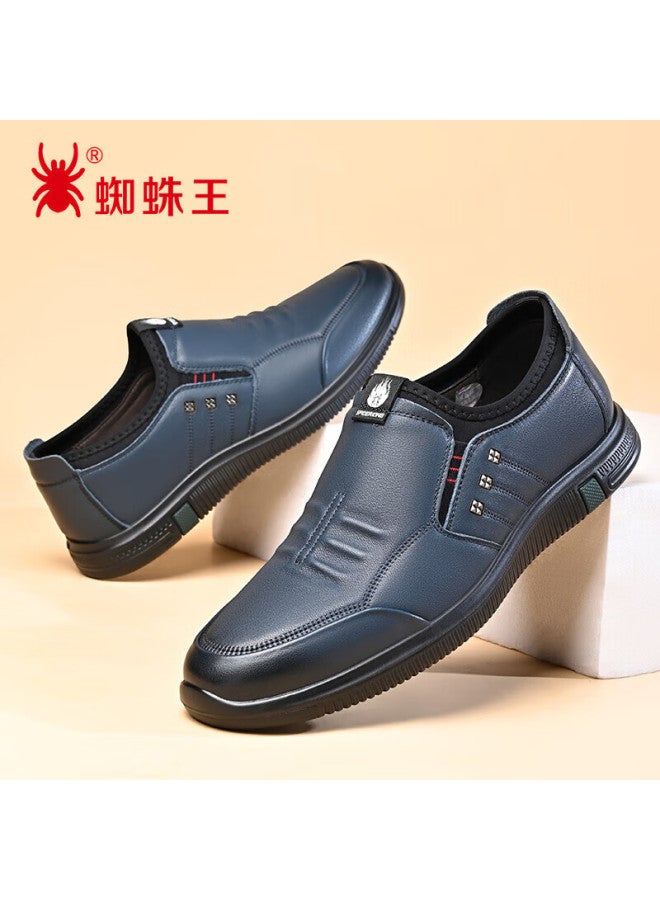 Spider King Men's Shoes Spring And Autumn Business Casual Leather Shoes Cowhide Slip-on For Middle-aged And Elderly Fathers 48608 Blue 39