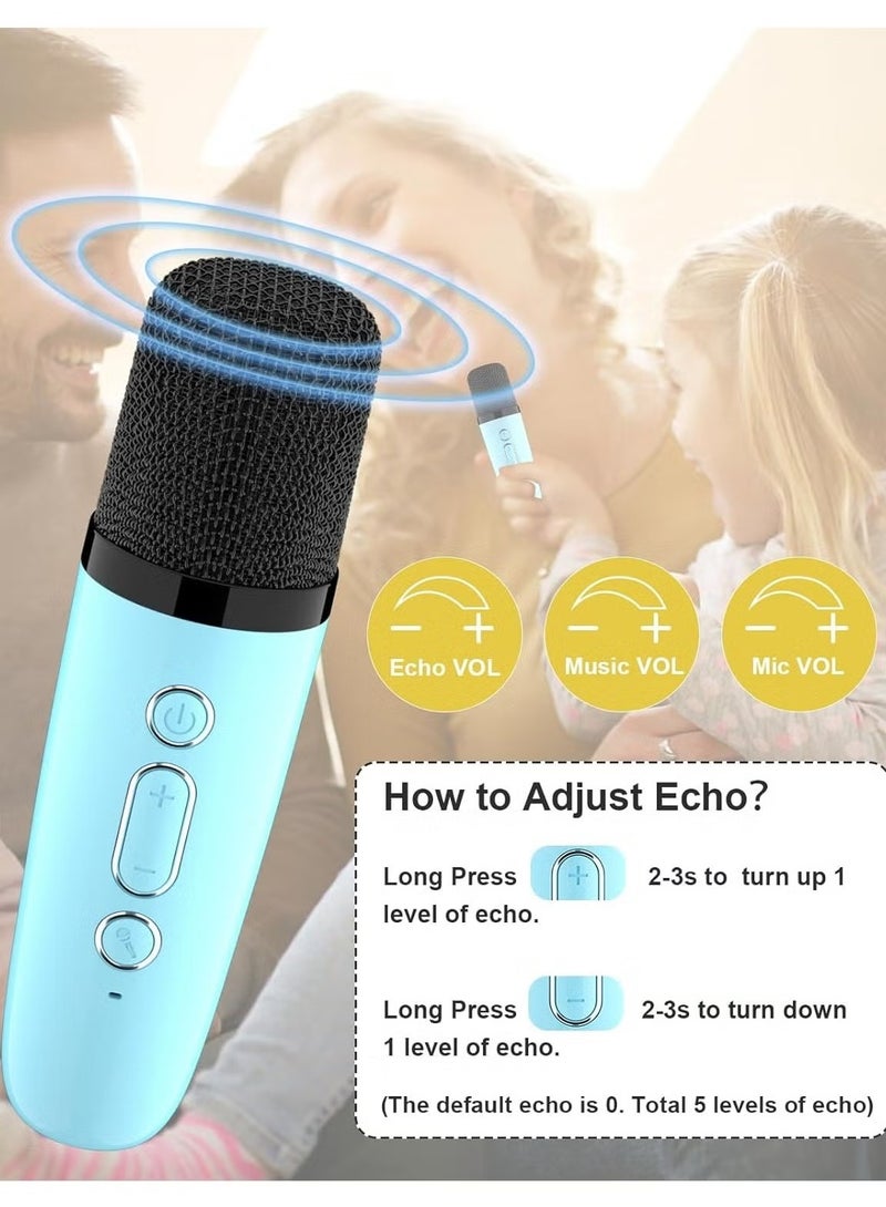 Colorful karaoke sound system, Karaoke Machine for Kids and Adults, Portable Mini Bluetooth Speaker with 2 Wireless Microphone, Christmas Gift Toys with Colorful Lights (Blue 2 Microphone)  - Image 3
