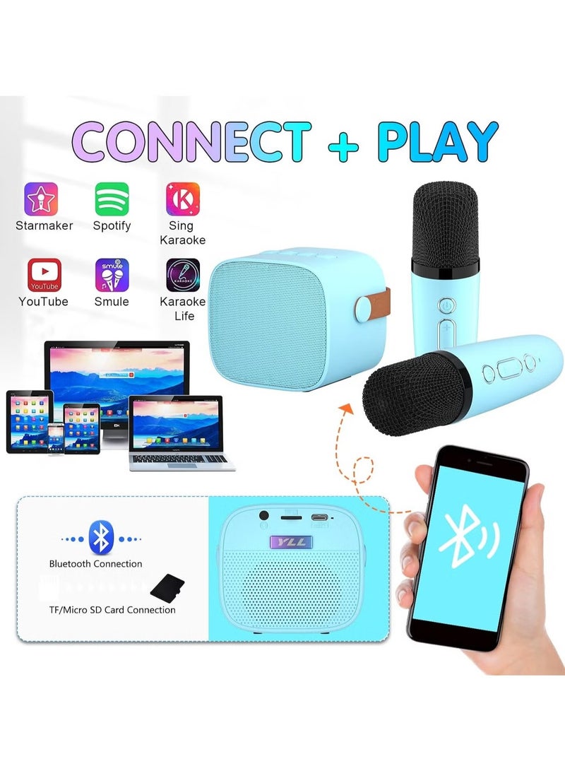 Colorful karaoke sound system, Karaoke Machine for Kids and Adults, Portable Mini Bluetooth Speaker with 2 Wireless Microphone, Christmas Gift Toys with Colorful Lights (Blue 2 Microphone)  - Image 5