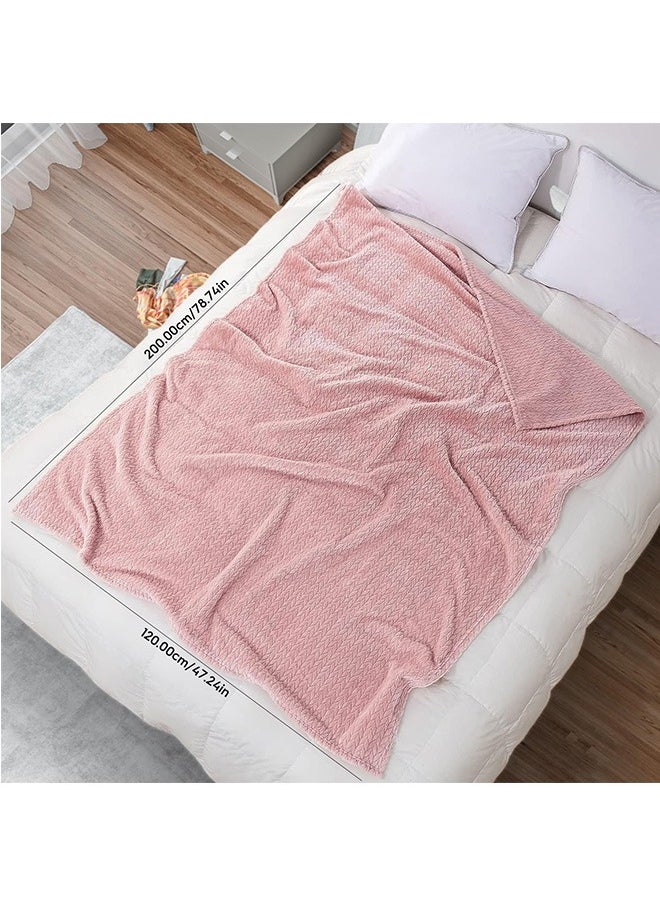 LENND Large Flannel Fleece Throw Blanket, 200 * 120cm Soft Jacquard Weave Leaves Pattern Blanket for Couch, Cozy, Warm, Lightweight and Decorative Dusty Pink Blanket  - Image 5
