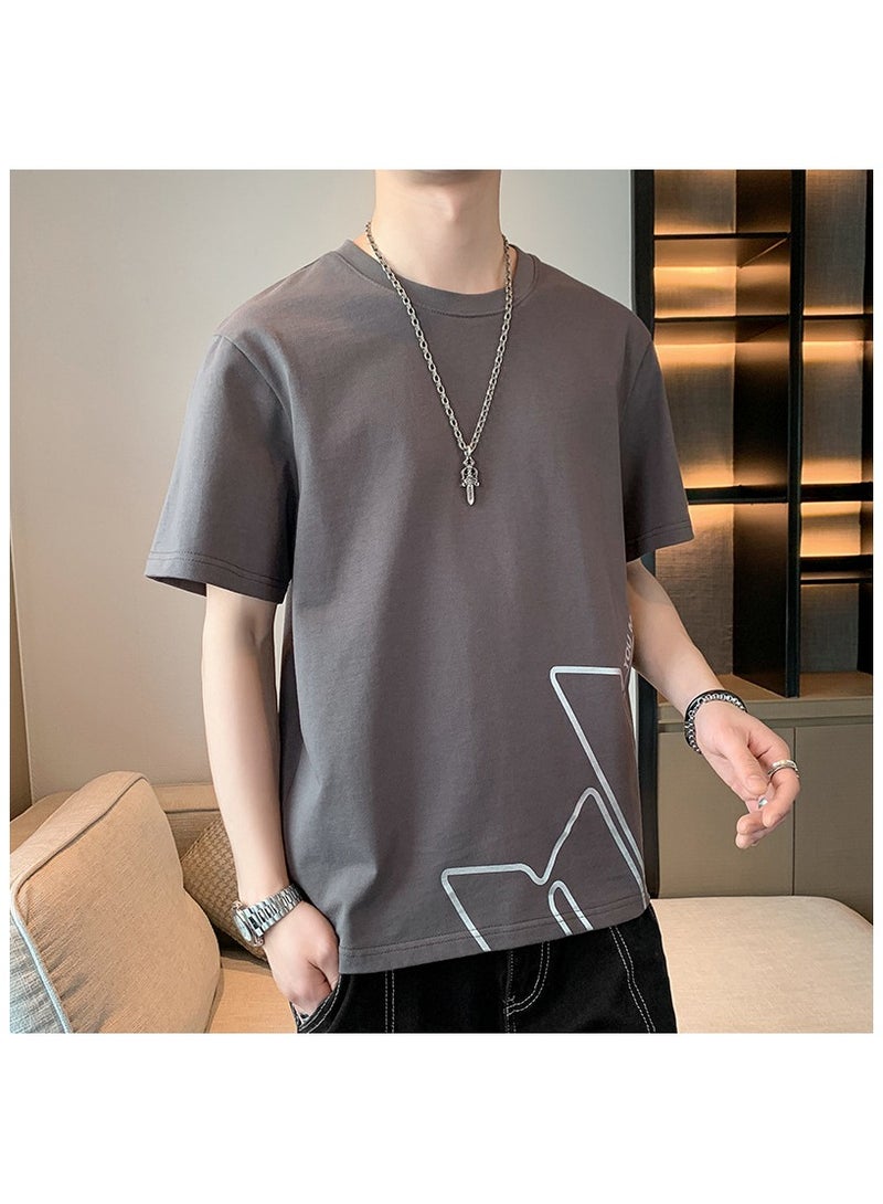Large Size Fashionable Men's Printed Casual Round Neck T-shirt  - Image 1