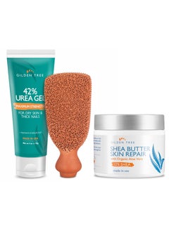 Max Strength 42 Urea Gel  Foot Scrubber  Shea Butter Cream Bundle