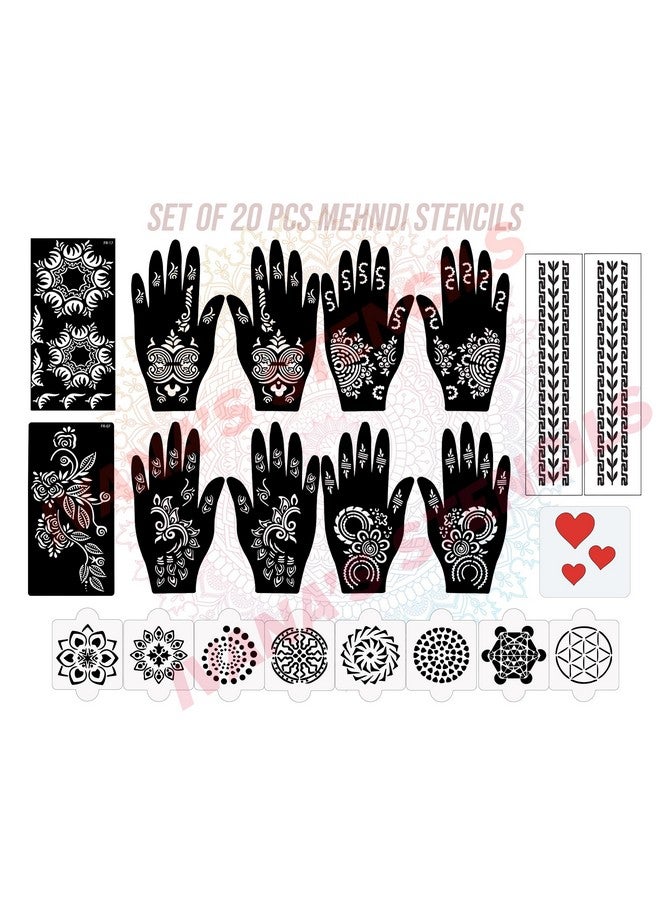 إيفاناز مجموعة إيفانا المكونة من 20 قطعة، ملصقات تصميم الحناء القابلة لإعادة الاستخدام لكلا اليدين | ملصقات الحناء | سريعة وسهلة الاستخدام، للفتيات والنساء والأطفال والمراهقين، D-2239 - Image 1