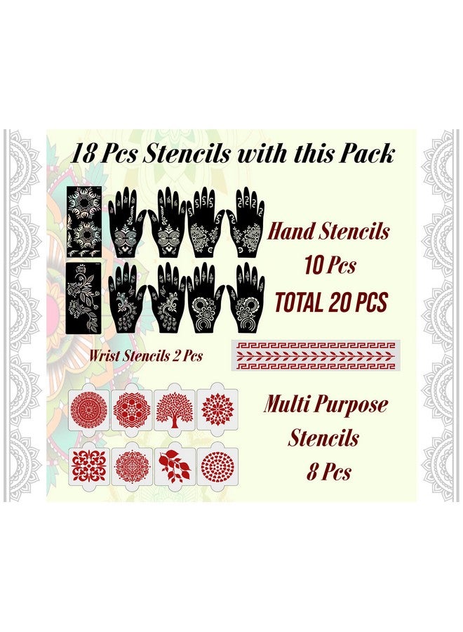 إيفاناز مجموعة إيفانا المكونة من 20 قطعة، ملصقات تصميم الحناء القابلة لإعادة الاستخدام لكلا اليدين | ملصقات الحناء | سريعة وسهلة الاستخدام، للفتيات والنساء والأطفال والمراهقين، D-2239 - Image 4