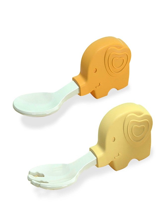 بيمبيكا ملعقة تدريب الأطفال من بيمبيكا على شكل فيل، ملعقة تدريب سيليكون للأطفال، طقم ملعقة وشوكة للأطفال، ملعقة تغذية للأطفال (أصفر). - Image 1