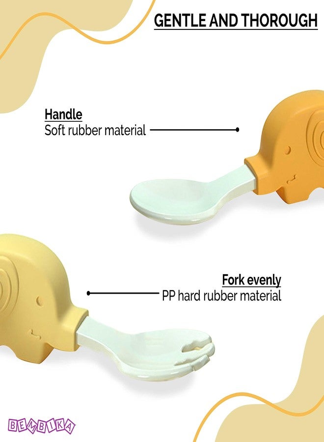 بيمبيكا ملعقة تدريب الأطفال من بيمبيكا على شكل فيل، ملعقة تدريب سيليكون للأطفال، طقم ملعقة وشوكة للأطفال، ملعقة تغذية للأطفال (أصفر). - Image 2