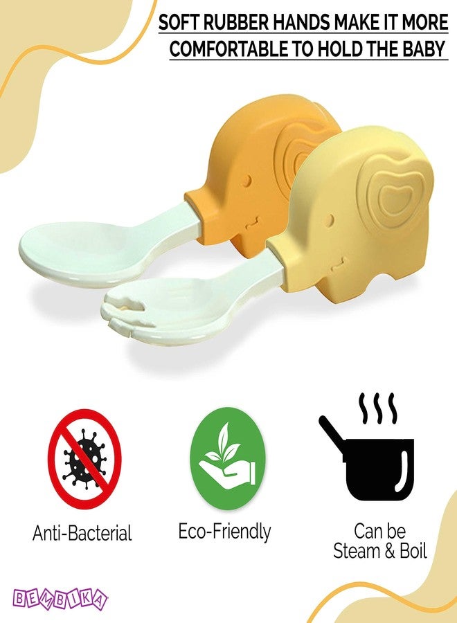 بيمبيكا ملعقة تدريب الأطفال من بيمبيكا على شكل فيل، ملعقة تدريب سيليكون للأطفال، طقم ملعقة وشوكة للأطفال، ملعقة تغذية للأطفال (أصفر). - Image 5