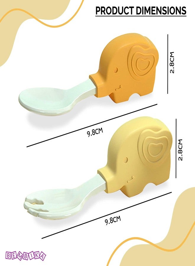 بيمبيكا ملعقة تدريب الأطفال من بيمبيكا على شكل فيل، ملعقة تدريب سيليكون للأطفال، طقم ملعقة وشوكة للأطفال، ملعقة تغذية للأطفال (أصفر). - Image 4