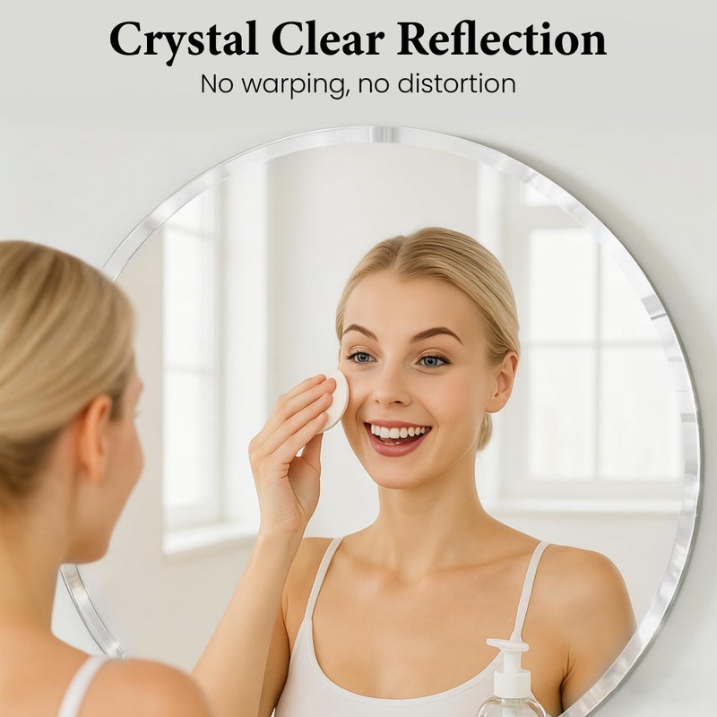 Pocetry 30 Inch Large Round Wall Mirror, Frameless Beveled Circle Mirror for Bathroom Vanity, Statement Decor Mirror for Living Room, Fireplace & Entryway, Solid Backed - Image 3
