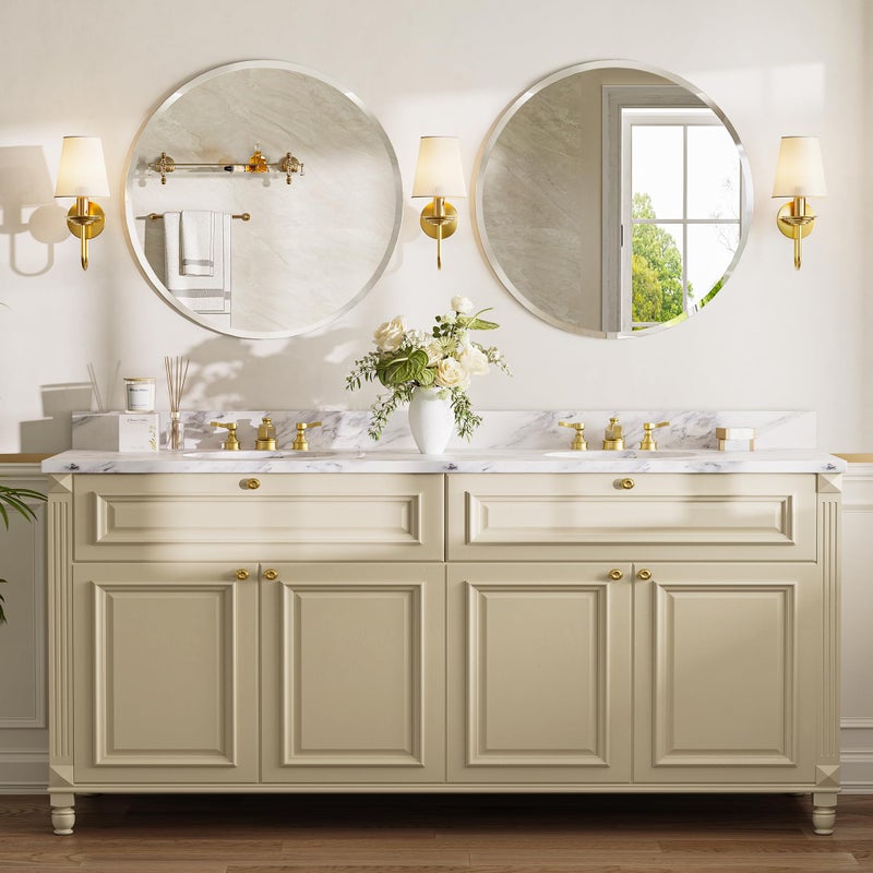Pocetry 30 Inch Large Round Wall Mirror, Frameless Beveled Circle Mirror for Bathroom Vanity, Statement Decor Mirror for Living Room, Fireplace & Entryway, Solid Backed - Image 5
