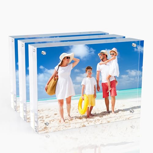laapee 4x6 Inches Acrylic Picture Frames 3 Pack, Double Sided Magnetic Photo Frames,Free Standing on Desk or Table Clear Picture Frames - Image 1