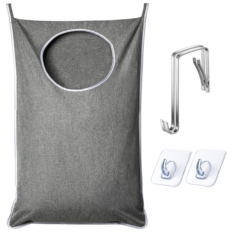 ANSTROUT XL Hanging Laundry Hamper Extra Large Tearresistance Door Hamper with 2 Types Hooks for Dirty Clothes Save Bathroom Space Hanging Laundry Bag 365x 22 InchGrey