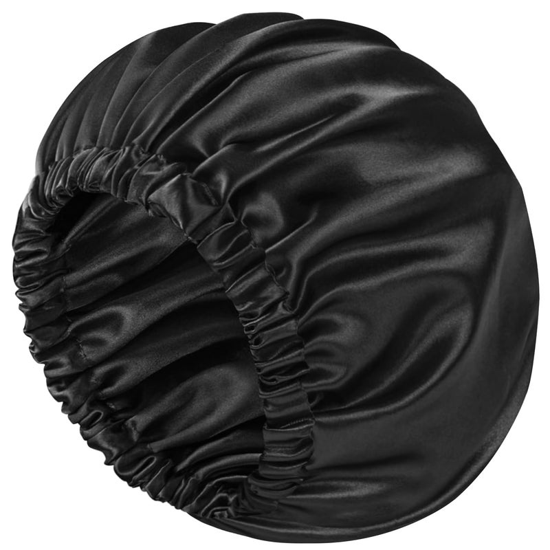 Doitory Bonnet for Sleeping Women & Men, Double Layer Silk Bonnet, Soft Satin Lined Hair Bonnets Sleep Shower Cap for Natural & Curly Hair(Black) - Image 1