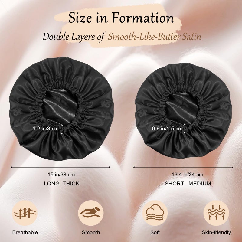 Doitory Bonnet for Sleeping Women & Men, Double Layer Silk Bonnet, Soft Satin Lined Hair Bonnets Sleep Shower Cap for Natural & Curly Hair(Black) - Image 2