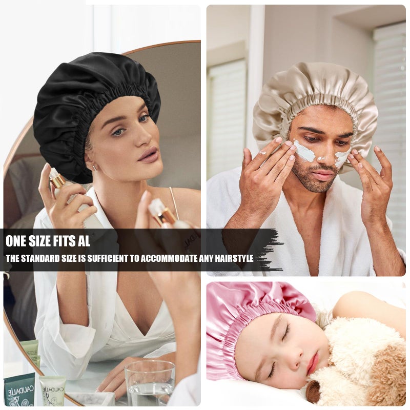 Doitory Bonnet for Sleeping Women & Men, Double Layer Silk Bonnet, Soft Satin Lined Hair Bonnets Sleep Shower Cap for Natural & Curly Hair(Black) - Image 3