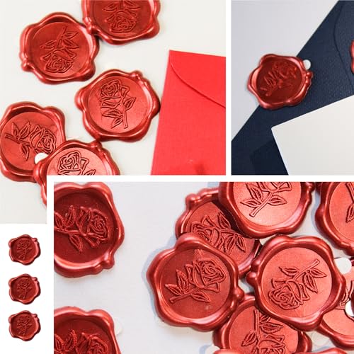 Pilloze 50pcs Red Rose Wax Seal Stickers, Rose Wax Seal, Red Rose Stickers for Envelopes, Waterproof, for Wedding Invitation, Christmas - Image 3