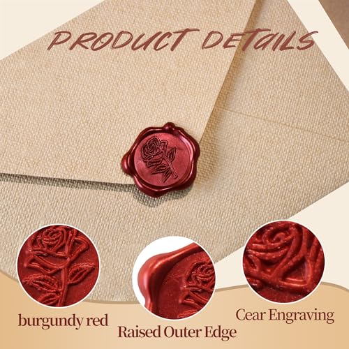 Pilloze 50pcs Red Rose Wax Seal Stickers, Rose Wax Seal, Red Rose Stickers for Envelopes, Waterproof, for Wedding Invitation, Christmas - Image 4