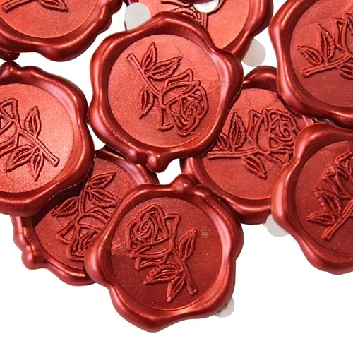 Pilloze 50pcs Red Rose Wax Seal Stickers, Rose Wax Seal, Red Rose Stickers for Envelopes, Waterproof, for Wedding Invitation, Christmas - Image 1