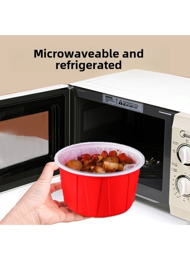Generic - Disposable Packing Box Take-out Soup-free Plastic Lunch Box Thickened Lunch Box Microwave Heating Dumplings With Lid-Specifications:400ml Rectangular Box-cabbage, Mustard - Image 1