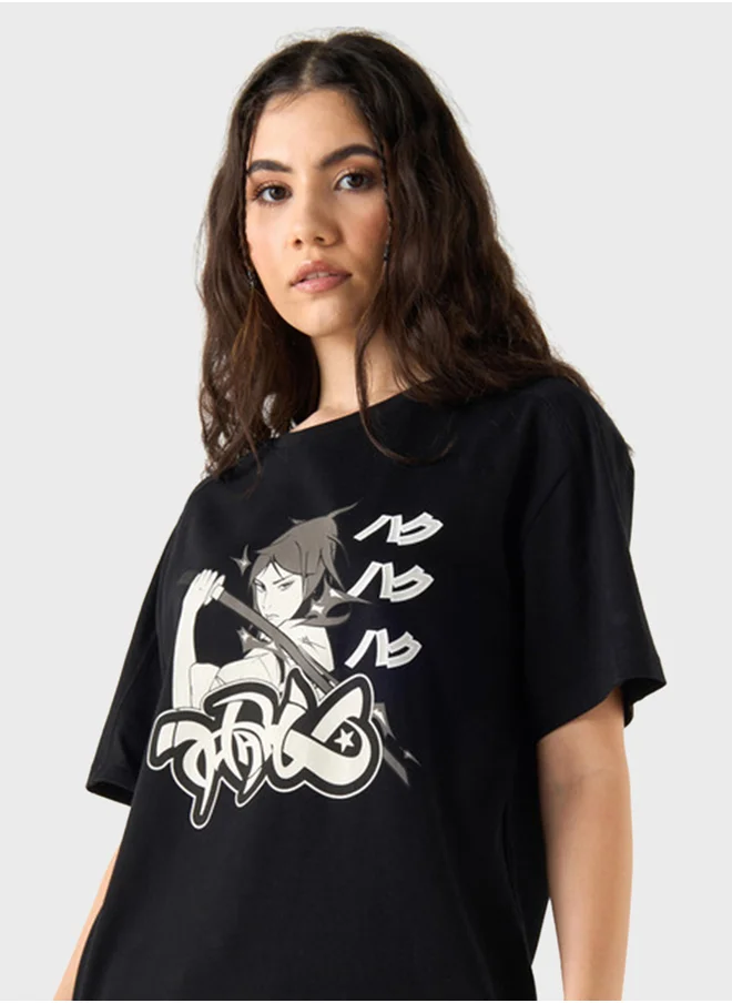 اس بي كاركترز Printed Crew Neck T-Shirt