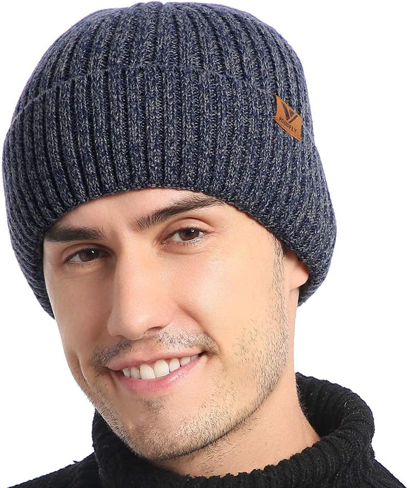 Vgogfly Lined Men Beanie Slouchy Knit Skull Cap Warm Stocking Hats Guys Women Striped Winter Beanie Hat - Image 3