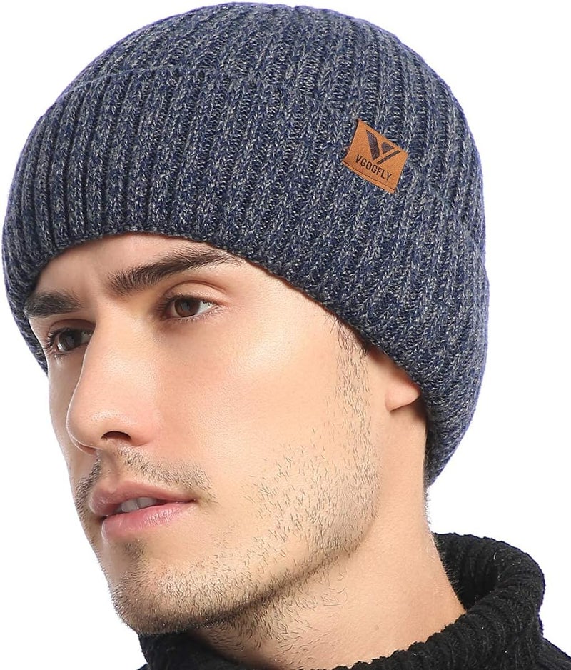 Vgogfly Lined Men Beanie Slouchy Knit Skull Cap Warm Stocking Hats Guys Women Striped Winter Beanie Hat - Image 2