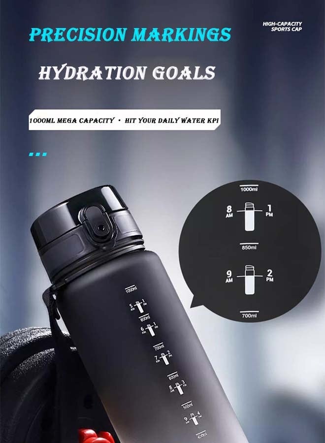 VIUAUAX زجاجة مياه رياضية متدرجة سعة 1 لتر، زجاجة مياه رياضية مع علامة زمنية، غلاية شرب محمولة مقاومة للتسرب وقابلة لإعادة الاستخدام للياقة البدنية والرياضية سعة 1 لتر للرجال والنساء والأطفال والطلاب والتخييم والمكتب والمدرسة وصالة الألعاب الرياضية والتمرين في الهواء الطلق كوب أنيق بسعة كبيرة، مادة البولي كربونات المتينة، قابلة للغسيل اليدوي فقط، لون أسود - Image 5