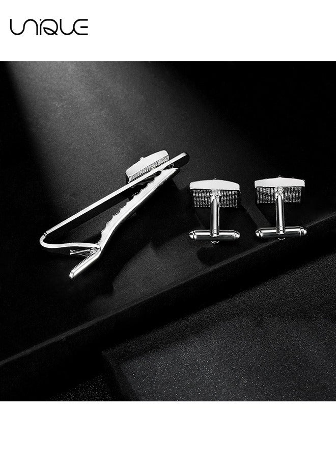 Unique Cufflinks & Tie Clip Set, Minimalist Square Enamel Cuff Buttons - Stylish Diamond Cufflink Set for Men, Women, Tuxedo Shirt Studs Suitable for Business Wedding Party Jewelry Gifts - Image 3