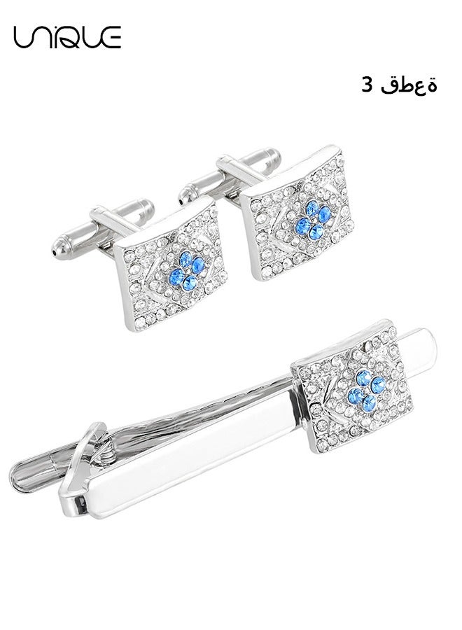 Unique Cufflinks & Tie Clip Set, Minimalist Square Enamel Cuff Buttons - Stylish Diamond Cufflink Set for Men, Women, Tuxedo Shirt Studs Suitable for Business Wedding Party Jewelry Gifts - Image 1