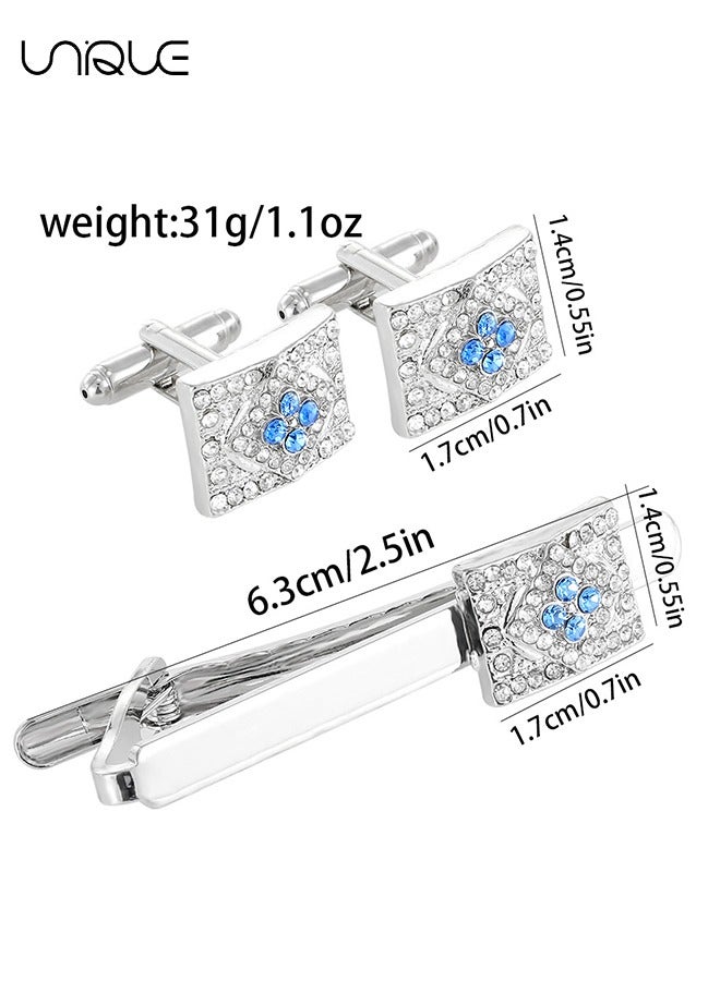 Unique Cufflinks & Tie Clip Set, Minimalist Square Enamel Cuff Buttons - Stylish Diamond Cufflink Set for Men, Women, Tuxedo Shirt Studs Suitable for Business Wedding Party Jewelry Gifts - Image 2