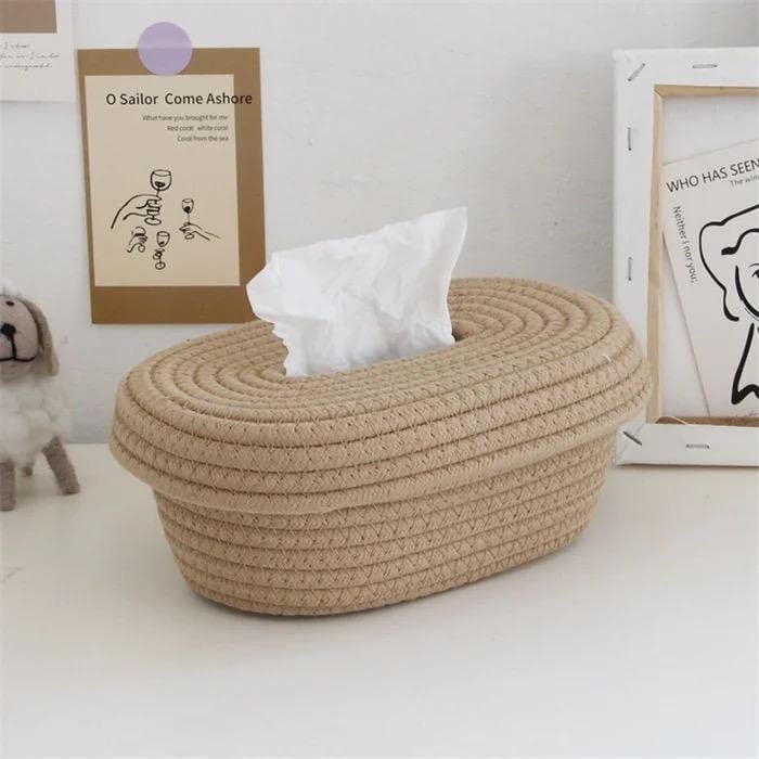Ssanvi Handmade Woven Cotton Rope Tissue Dispenser, Holder, Washable and Durable Organizer Tray - Perfect for Dressing Table, Dining Table, Office & More (Assorted 3 Colors) - Image 5